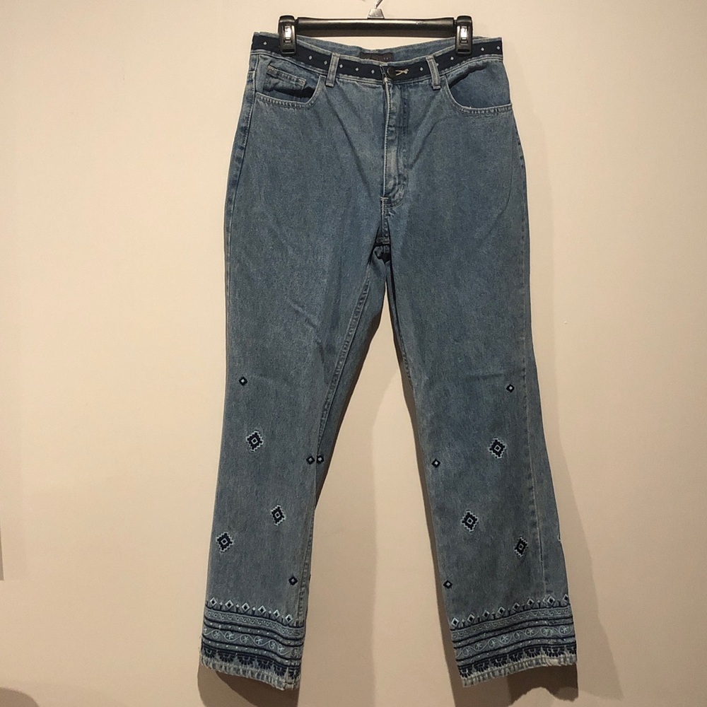 Relativity Blue Embroidered Straight Leg Denim Jeans